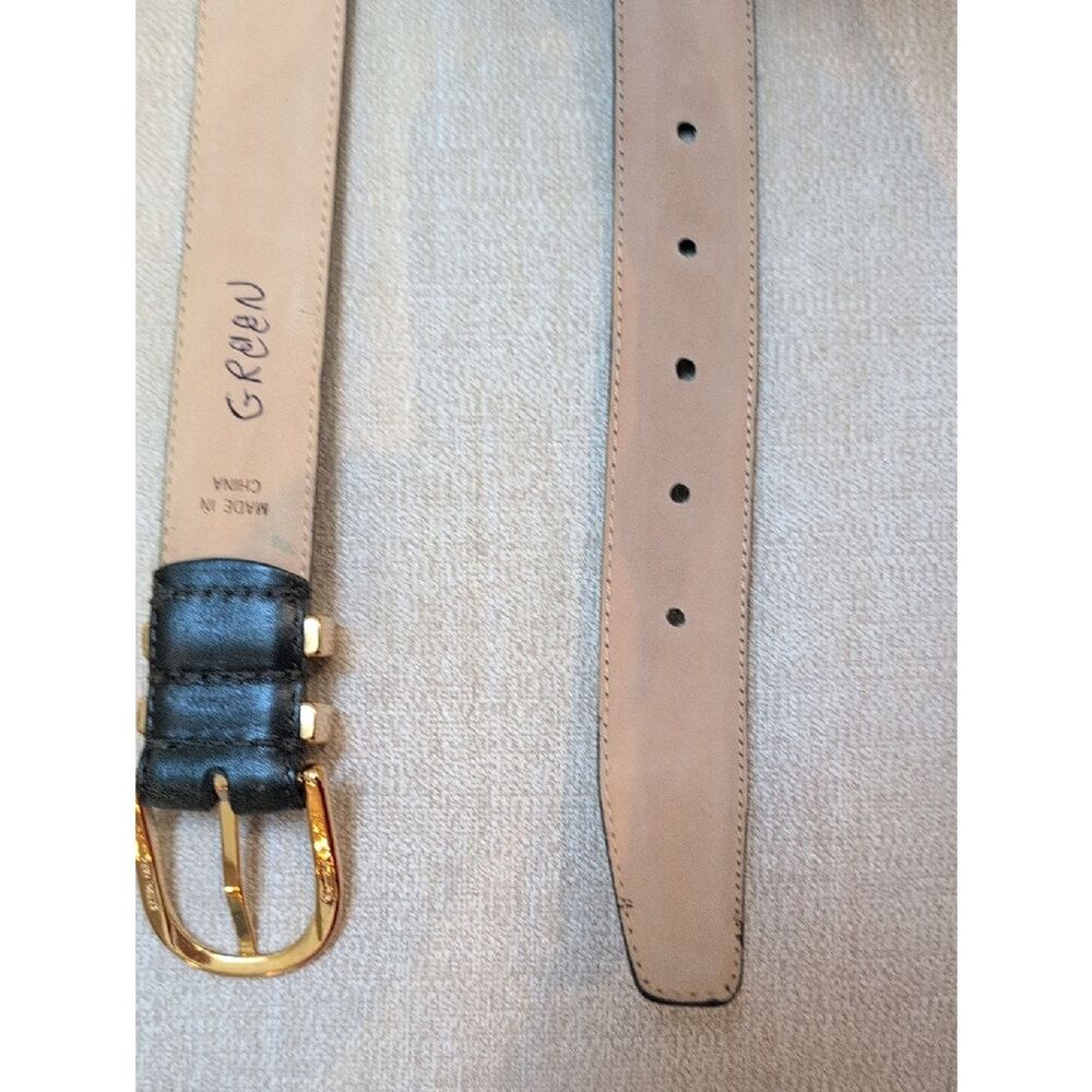 Talbot's Dark Green Leather Belt with Solid Brass Buckle Size S - Picture 6 of 11